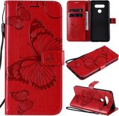 Voor LG K51 3D vlinder reliëf patroon horizontale flip lederen tas met houder & kaartsleuf & portemonnee & lanyard (rood)