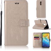 Windgong Uil Embossing Patroon Horizontale Flip Leren Case met Houder & Kaartsleuven & Portemonnee Voor LG Q Stylo 5 (Goud)