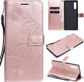 Voor LG G9 3D vlinder reliëf patroon horizontale flip lederen tas met houder & kaartsleuf & portemonnee & lanyard (rose goud)