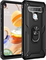 Voor LG Q61 schokbestendige TPU + pc-beschermhoes met 360 graden roterende houder (zwart)