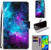 Voor Xiaomi Redmi Note 9 / 10X 4G Gekleurde tekening Cross Texture Horizontale Flip PU lederen tas met houder & kaartsleuven & portemonnee & lanyard (paarsgroene sterrenhemel)