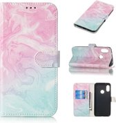 Gekleurde tekening Marmerpatroon Horizontale flip PU lederen hoes met houder & kaartsleuven & portemonnee voor Xiaomi Redmi 6 Pro / Mi A2 Lite (roze groen)