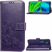 Voor Xiaomi Mi Note10 Pro Lucky Clover Pressed Flowers Pattern Leather Case met houder & kaartsleuven & portemonnee & draagriem (paars)
