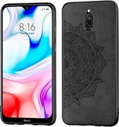 Voor Xiaomi Redmi 8 Reliëf Mandala-patroon PC + TPU + stoffen telefoonhoes met draagkoord & magnetisch (zwart)