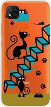 Voor Xiaomi Redmi 9C gekleurd tekeningpatroon zeer transparant TPU beschermhoes (trapkat)