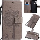 Voor Xiaomi Redmi Note 8T Tree & Cat Pattern Pressed Printing Horizontale Flip PU lederen tas met houder & kaartsleuven & portemonnee & lanyard (grijs)
