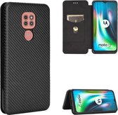 Voor Motorola Moto G9 / G9 Play Carbon Fiber Texture Magnetische Horizontale Flip TPU + PC + PU Leather Case met Card Slot & Lanyard (Zwart)