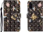 Voor Galaxy S20 3D gekleurde tekening horizontale flip lederen tas met houder & kaartsleuf & portemonnee (zwarte vlinder)