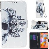 Voor Galaxy A11 3D schilderij horizontale flip lederen tas met houder & kaartsleuf & portemonnee & lanyard (schedel)
