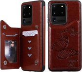 Voor Galaxy S20 Ultra Butterfly Embossing Pattern Schokbestendige beschermhoes met houder & kaartsleuven & fotolijst (bruin)