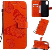 Voor Galaxy A71 Pressed Printing Butterfly Pattern Horizontale Flip PU lederen tas met houder & kaartsleuven & portemonnee & lanyard (oranje)