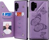 Voor Galaxy Note10 Plus Butterfly Embossing Pattern Schokbestendige beschermhoes met houder & kaartsleuven & fotolijst (paars)