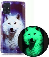 Voor Samsung Galaxy A71 Lichtgevende TPU zachte beschermhoes (Starry Sky Wolf)