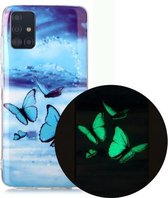 Voor Samsung Galaxy A71 Lichtgevende TPU zachte beschermhoes (vlinders)