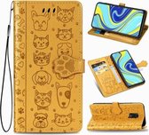 Voor Xiaomi Redmi Note 9S / Note 9 Pro / Note 9 Pro Leuke kat en hond reliëf horizontale flip lederen tas met beugel / kaartsleuf / portemonnee / lanyard (geel)
