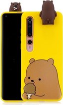Voor Xiaomi Mi 10 Cartoon schokbestendige TPU beschermhoes met houder (beugel bruine beer)