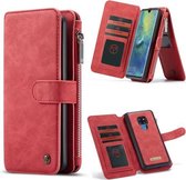 CaseMe Crazy Horse Texture Afneembare Horizontale Flip PU lederen hoes voor Huawei Mate 20, met kaartsleuf & houder & rits Portemonnee & fotolijst (rood)