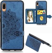 Voor Huawei Y6 Pro 2019 Mandala Reliëf Magnetische Doek PU + TPU + PC Case met Houder & Kaartsleuven & Portemonnee & Fotolijst & Riem (Blauw)