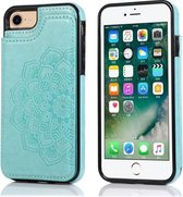 Dubbele gesp Mandala-patroon PU + TPU beschermhoes met kaartsleuven & houder & fotolijst voor iPhone SE 2020/8/7 (groen)