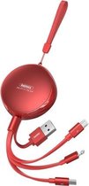 REMAX RC-185th 3 in 1 2.1A USB naar 8-pins + USB-C / Type-C + Micro USB Sury-serie telescopische oplaadgegevenskabel (rood)