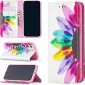 Gekleurd tekenpatroon Onzichtbare magnetische horizontale Flip PU lederen tas met houder & kaartsleuven & portemonnee voor iPhone 12 mini (Sun Flower)