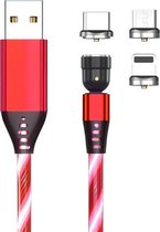 3 in 1 2,4 A USB naar 8-pins + Micro USB + USB-C / Type-C 540 graden buigbare streamer magnetische datakabel, kabellengte: 1 m (rood)