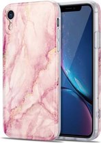 TPU verguld marmeren patroon beschermhoes voor iPhone XR (roze)