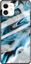 Mode marmer gehard glas beschermhoes voor iPhone 12 mini (inktblauw)
