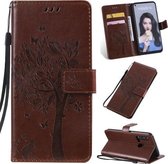 Tree & Cat Pattern Pressed Printing Horizontale Flip PU lederen tas met houder & kaartsleuven & portemonnee & lanyard voor Huawei P20 Lite 2019 / Nova 5i (bruin)