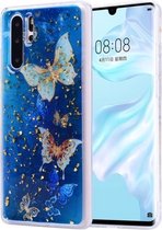 Cartoon patroon goudfolie stijl Dropping Glue TPU zachte beschermhoes voor Huawei P30 Pro (blauwe vlinder)
