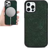 Mandala reliëfpatroon PU lederen huid magnetische patch TPU schokbestendig Magsafe-hoesje voor iPhone 12/12 Pro (groen)