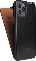 Fierre Shann Retro Oil Wax Texture Verticale Flip PU lederen hoes voor iPhone 12/12 Pro (zwart)