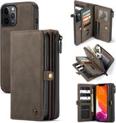 CaseMe 018 afneembare multifunctionele horizontale flip lederen tas, met kaartsleuf en houder & rits portemonnee en fotolijst voor iPhone 12/12 Pro (bruin)