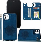 Voor iPhone 12 Mini Mandala reliëf PU + TPU hoesje met houder & kaartsleuven & fotolijst & draagriem (blauw)