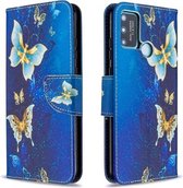 Voor Huawei Honor 9A Gekleurde Tekening Patroon Horizontale Flip Leren Case met Houder & Kaartsleuven & Portemonnee (Gouden Vlinder)