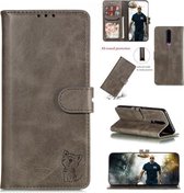 Voor OPPO F11 reliëf Happy Cat-patroon Horizontale flip lederen tas met houder & kaartsleuven en portemonnee (grijs)