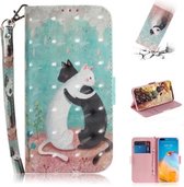Voor Huawei P40 Pro 3D Schilderen Horizontale Flip Leren Case met Houder & Kaartsleuf & Portemonnee & Lanyard (Zwart-witte kat)