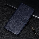 Voor Moto G8 Power Lace Flower Embossing Pattern Horizontale Flip lederen tas met houder & kaartsleuven & portemonnee & fotolijst & lanyard (donkerblauw)