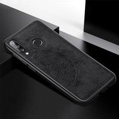 Voor Huawei P30 Lite & Nova 4E Reliëf Mandala-patroon PC + TPU + stoffen telefoonhoes met draagkoord & magnetisch (zwart)