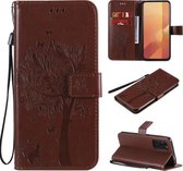 Voor Huawei Honor X10 5G Boom & Kat Reliëf Patroon Horizontale Flip Leren Case met Houder & Kaartsleuven & Portemonnee & Lanyard (Koffie)