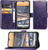 Voor Nokia 5.3 Lucky Clover Pressed Flowers Pattern Leather Case met houder & kaartsleuven & portemonnee & draagriem (paars)