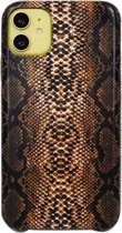 Voor iPhone 11 Snake Skin-patroon PU + PVC-materiaal Schokbestendig mobiele beschermhoes (lichtbruin)