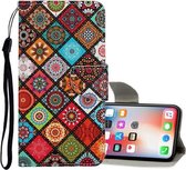 Voor iPhone X / XS Gekleurd tekeningpatroon Horizontale lederen flip-hoes met houder & kaartsleuven en portemonnee (Folk-custom)