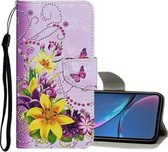 Voor iPhone XR Gekleurd tekeningpatroon Horizontaal lederen flip-hoesje met houder & kaartsleuven & portemonnee (gele bloemvlinder)