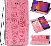 Voor Huawei Y5P 2020 & Honor 9S Mooie Kat en Hond Embossing Patroon Horizontale Flip Leren Hoes, met Houder & Kaartsleuven & Portemonnee & Cartoon Sluiting & Lanyard (Roze)