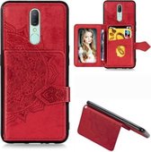 Voor OPPO F11 Pro Mandala Reliëf Magnetische Doek PU + TPU + PC Case met Houder & Kaartsleuven & Portemonnee & Fotolijst & Riem (Rood)