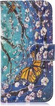 3D-schilderijpatroon Gekleurde tekening Horizontale flip PU lederen tas met houder & kaartsleuven & portemonnee voor Huawei Mate20 (paarse vlinder)