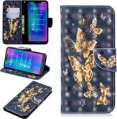 3D Gekleurde Tekening Patroon Horizontale Flip Leren Case voor Huawei Honor8C, met Houder & Kaartsleuven & Portemonnee (Zwarte Achtergrond Vlinder)