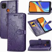 Voor Xiaomi Redmi 9C Halverwege Mandala Embossing Patroon Horizontale Flip Leren Case met Houder & Kaartsleuven & Portemonnee & Lanyard (Paars)