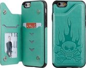 Voor iPhone 6s / 6 Skull Head Embossing Pattern Schokbestendige beschermhoes met houder & kaartsleuven & portemonnee (groen)